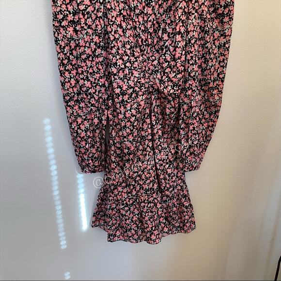 NWT byTiMo Black Pink Viscose Floral Puff Long Sleeve Mini Dress Ditsy Large L - Picture 9 of 14